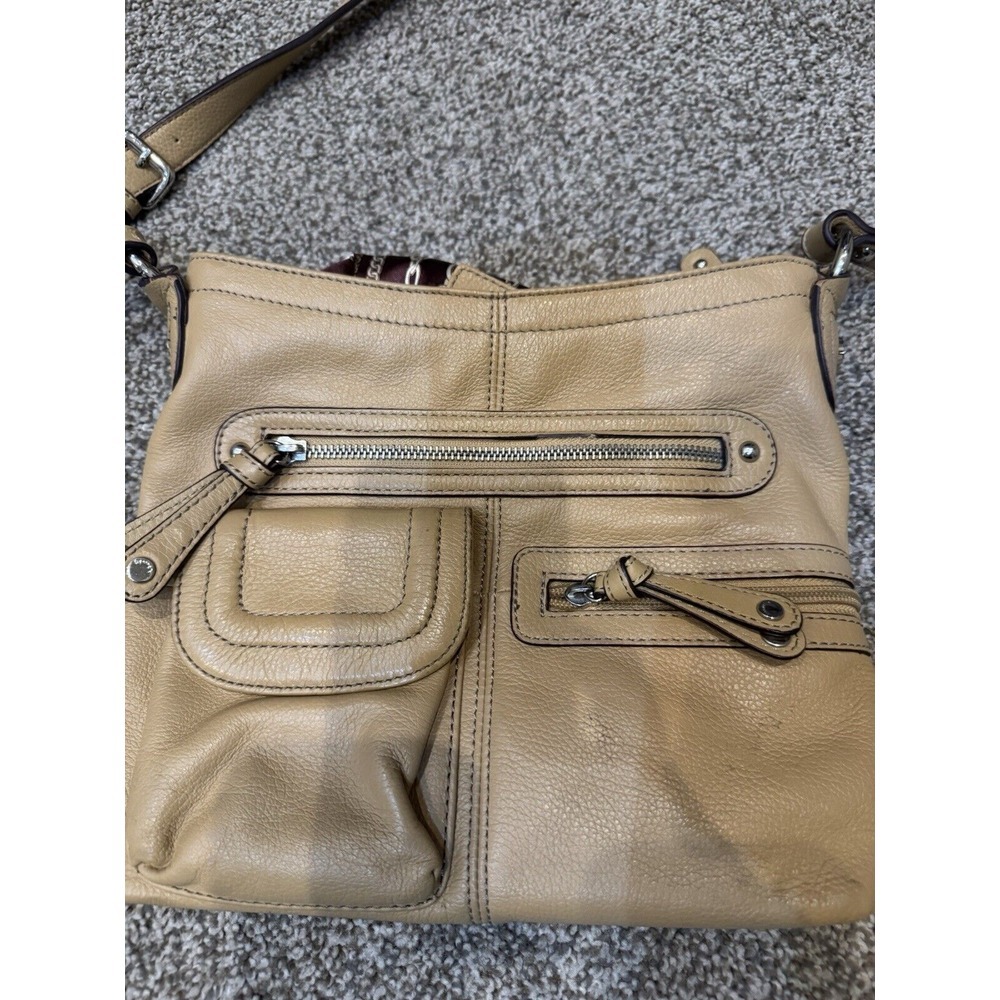 Women's Large Tignanello Camel-Tan‎ Pebbled Leather Shoulder Handbag Purse